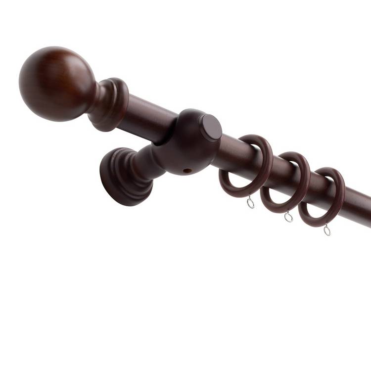 Argos Home wooden ball curtain pole 120cm walnut, UK version