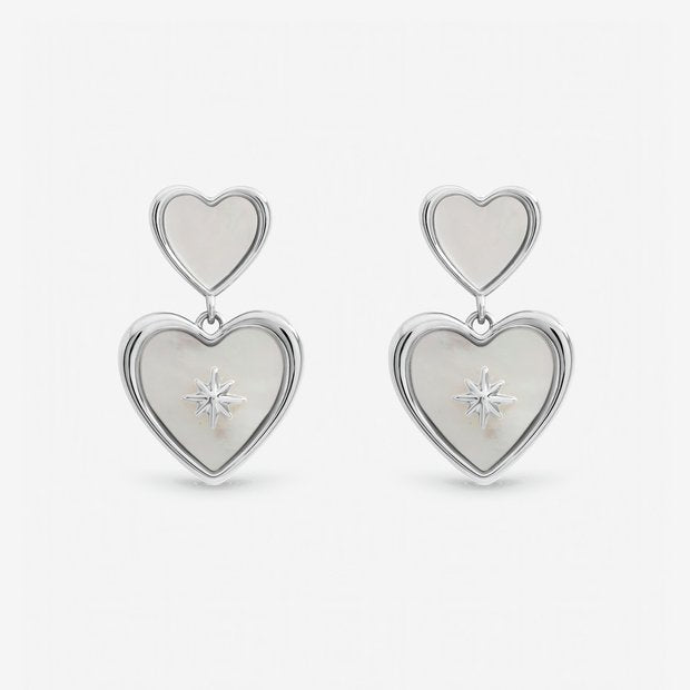 Inicio heart drop earrings with mother of pearl, imported from the UK