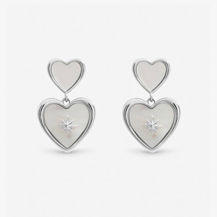 Inicio heart drop earrings with mother of pearl, imported from the UK