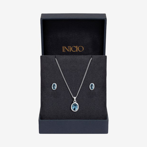 Inicio blue topaz oval bezel gift set - British product