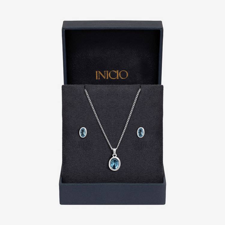 Inicio blue topaz oval bezel gift set - British product