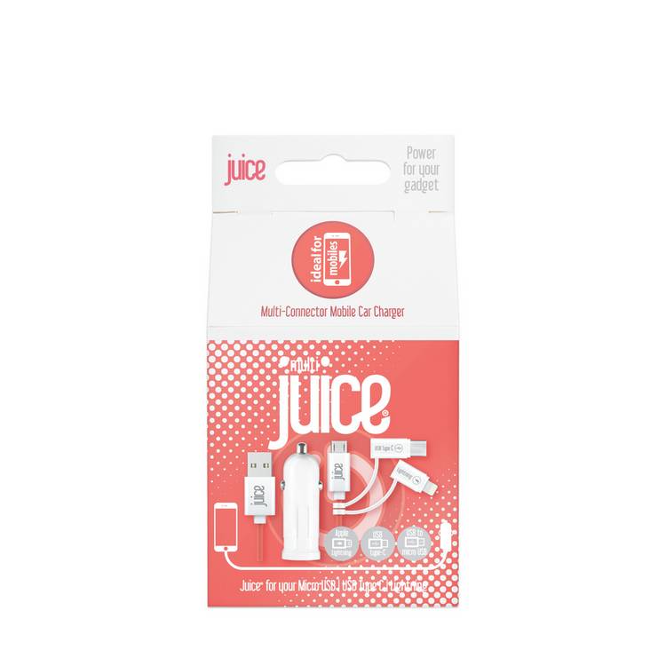 Juice Multi Device USB Car Charger with 4 connectors (British brand)