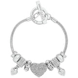 Lipsy silver tone pave heart charm bracelet (British brand)