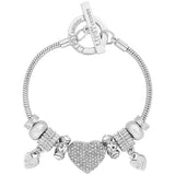 Argos Lipsy Silver Colour Pave Heart Charm Bracelet 19cm- Buy online at McGrocer