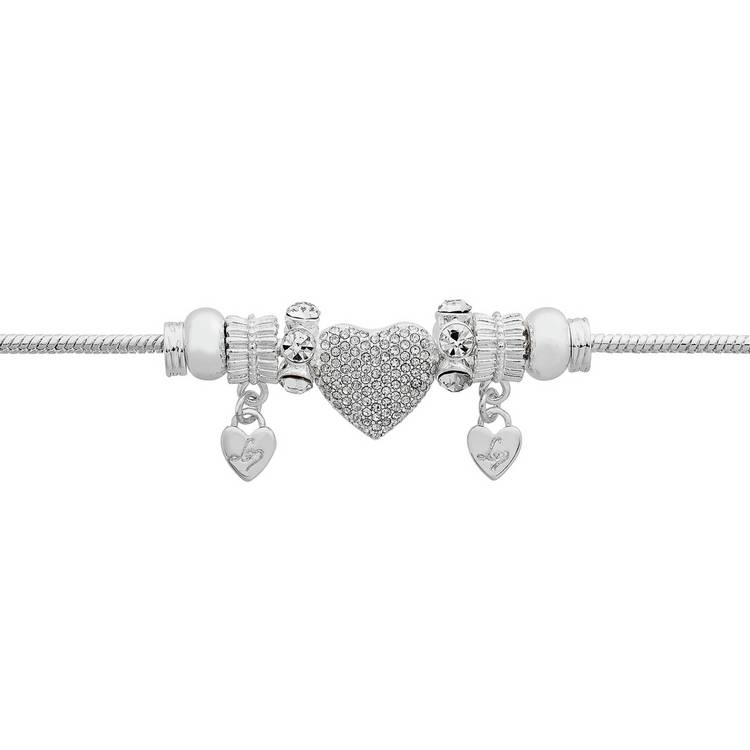 Lipsy silver tone pave heart charm bracelet (British brand)