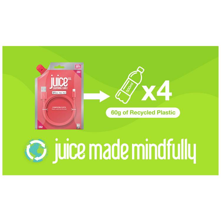 Juice Lightning charging cable 2m in coral, imported from the UK