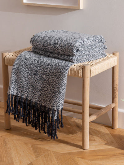 Next Furn Navy Blue Weaver Herringbone Throw- Buy online at McGrocer