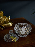 Clear bee glass trinket dish with gold bee lid, 11x10x10cm - British product