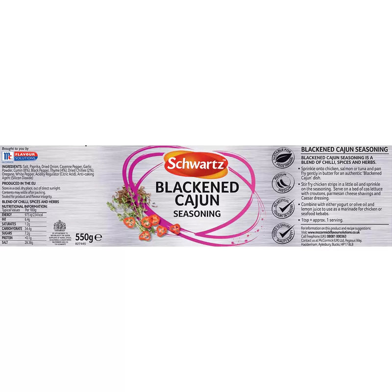 Schwartz Cajun seasoning with chilli powder, allspice, and thyme, 550g (British brand)