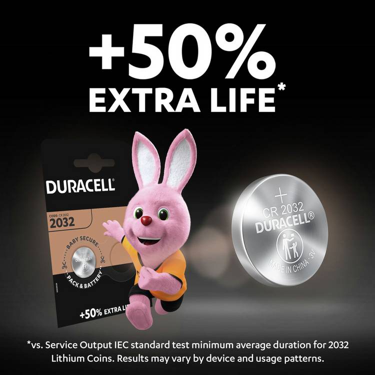 Duracell 2032 CR2032 3V lithium coin battery pack of 4, UK version