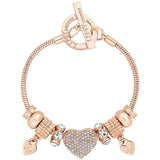 Argos Lipsy Rose Gold Crystal Pave Heart Charm T-Bar Bracelet- Buy online at McGrocer