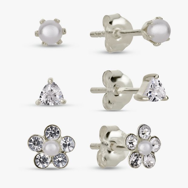 Revere kids pearl crystal stud earrings, imported from the UK