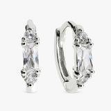 Revere sterling silver baguette-cut cubic zirconia huggie earrings (British brand)