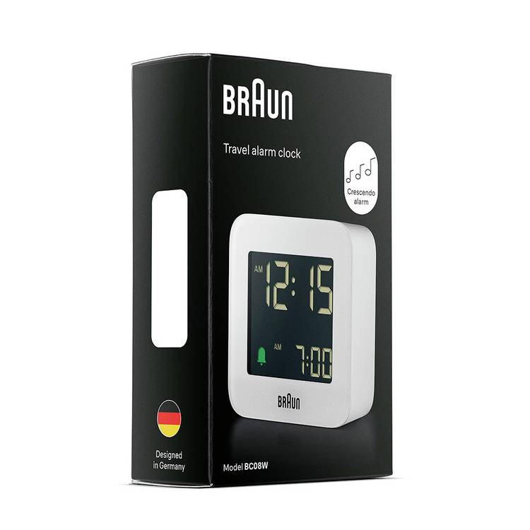 Braun Travel Digital Alarm Clock white compact, UK version