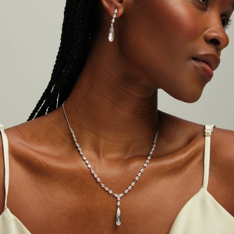 Jon Richard pear drop Y necklace with adjustable chain, UK version