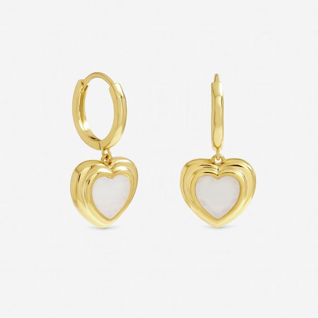 Inicio gold plated mother of pearl heart earrings - British product
