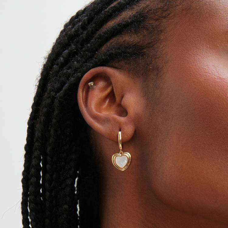 Inicio gold plated mother of pearl heart earrings - British product
