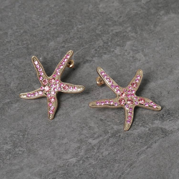Freedom pink crystal starfish stud earrings 20mm, UK version