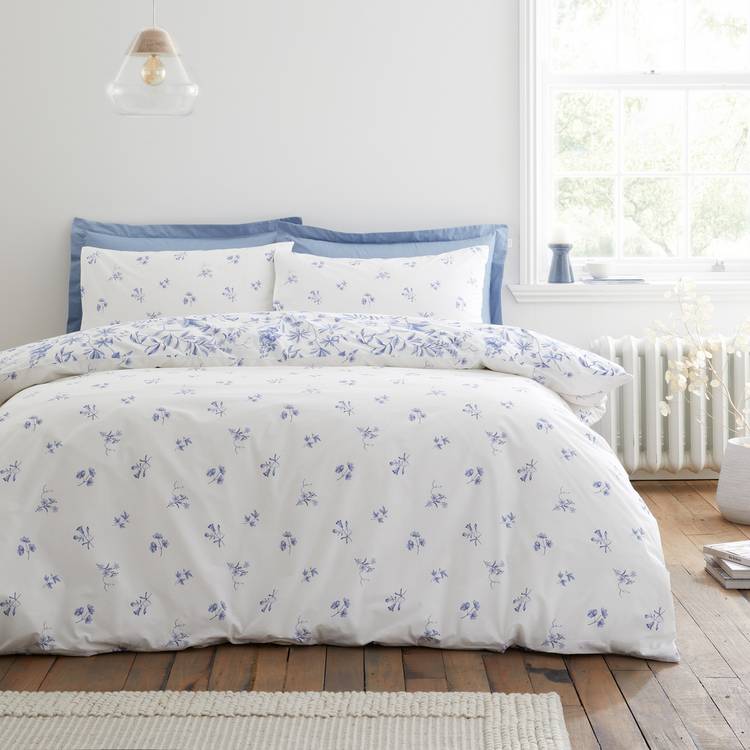 Bianca cotton bedding set Thea Floral Blue single, imported from the UK