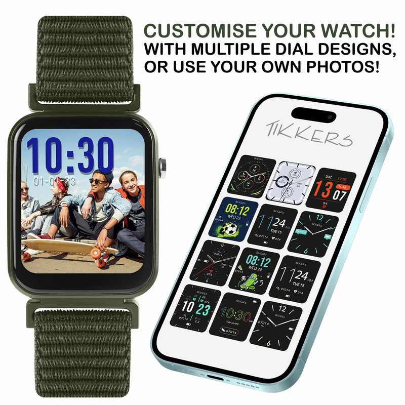 Tikkers Series 13 smart watch with khaki strap, imported from the UK