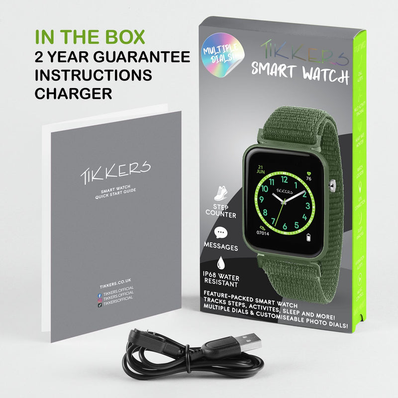 Tikkers Series 13 smart watch with khaki strap, imported from the UK