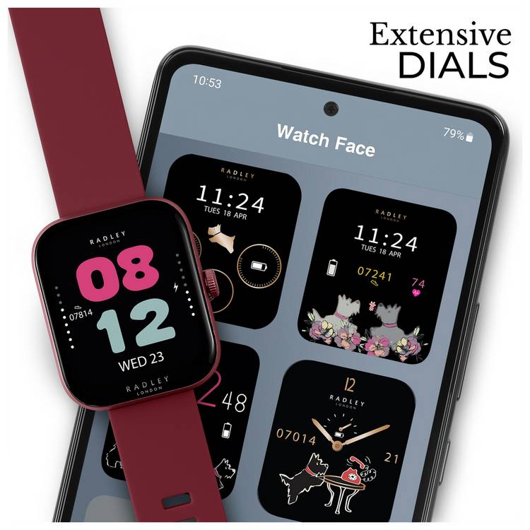 Radley smartwatch berry red silicone strap, imported from the UK