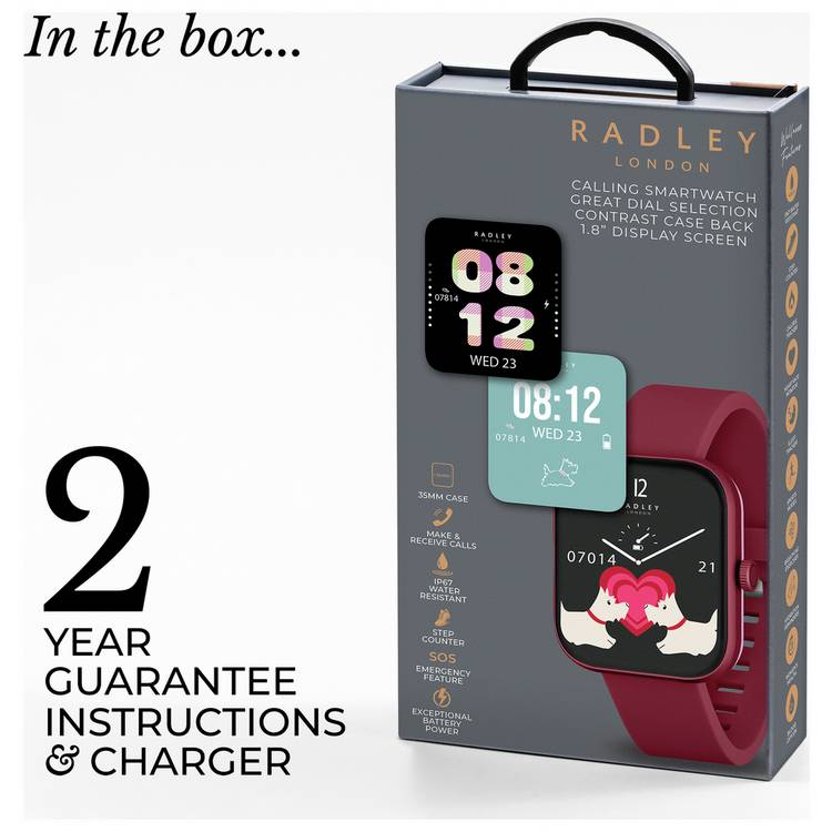 Radley smartwatch berry red silicone strap, imported from the UK