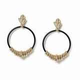 Freedom gold tone bead black hoop drop earrings, UK version