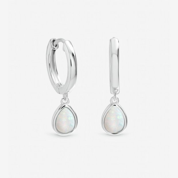 Inicio silver plated peardrop charm hoop earrings (British brand)
