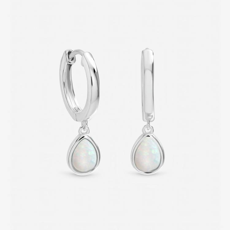 Inicio silver plated peardrop charm hoop earrings (British brand)