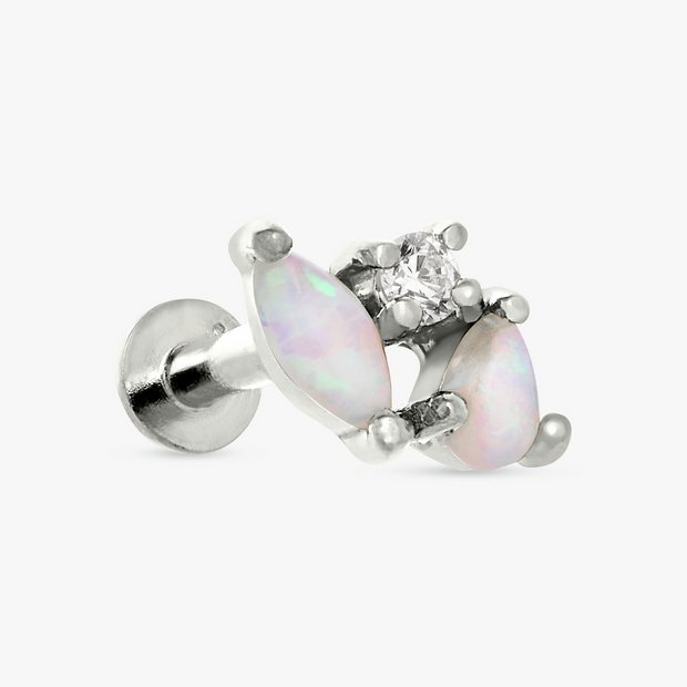 Revere sterling silver faux opal flatback stud earring - British product