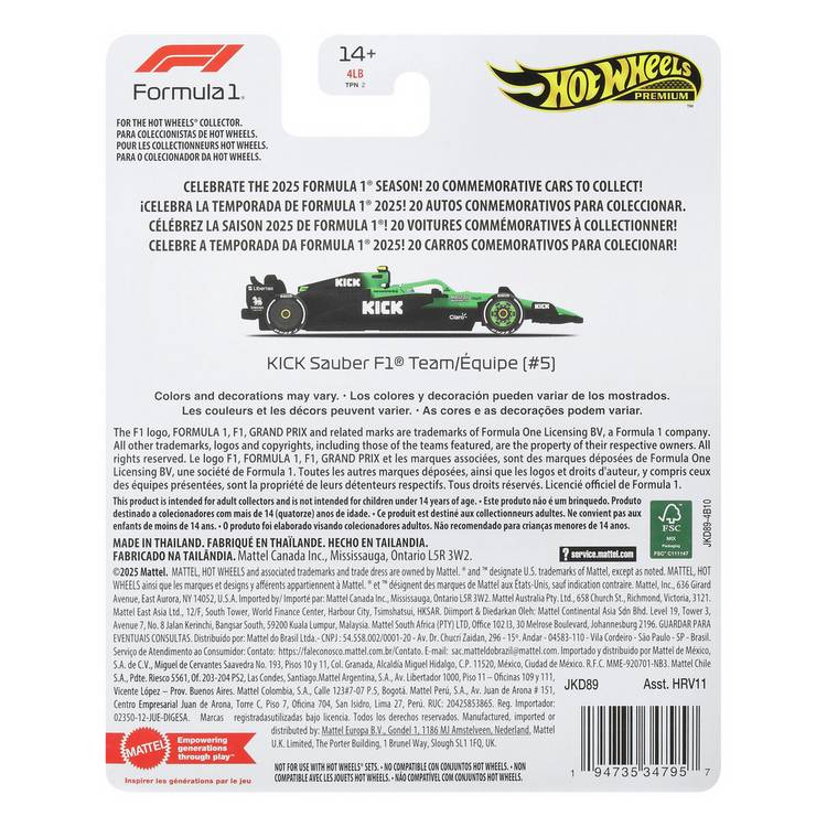 Hot Wheels Bortoleto F1 1:64 toy car, UK version