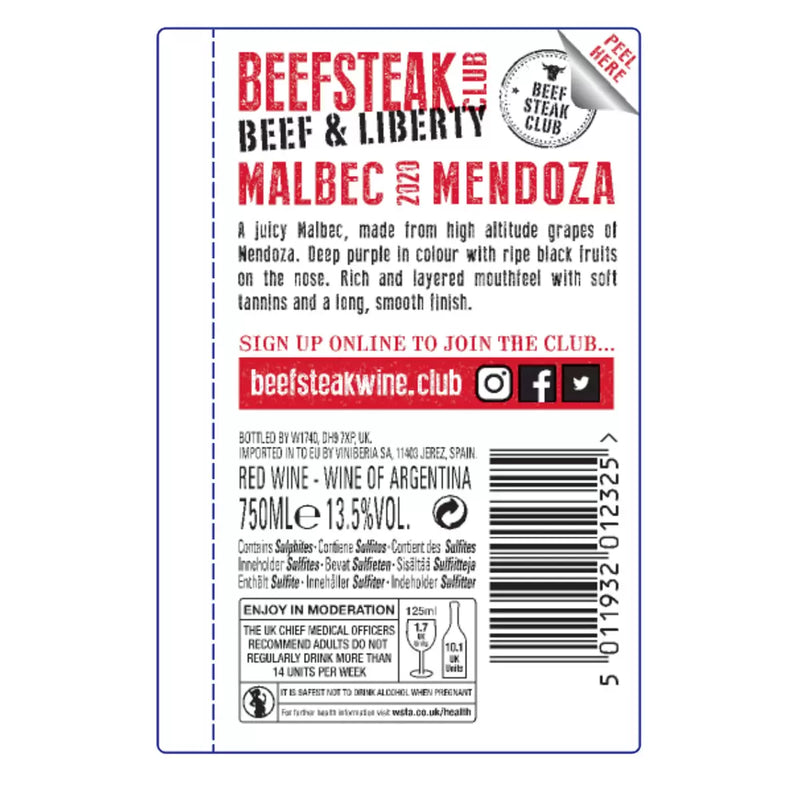 Beefsteak Club Malbec red wine 75cl - British product