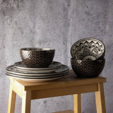 Code Maison ceramic Inari dinner set black 12 piece, imported from the UK