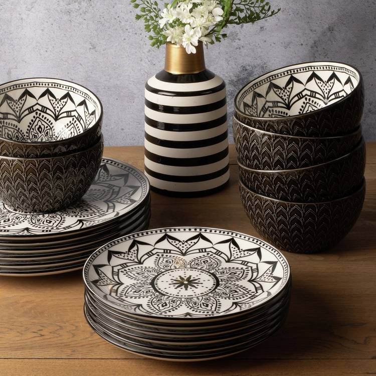 Code Maison ceramic Inari dinner set black 12 piece, imported from the UK