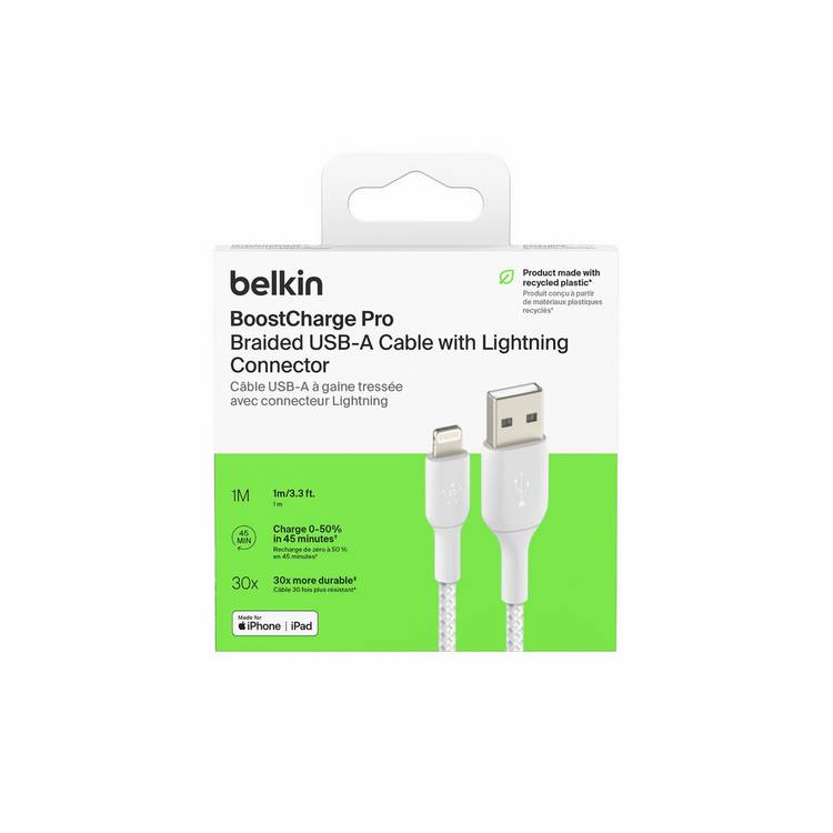 Belkin braided Lightning to USB-A cable 1m white - British product