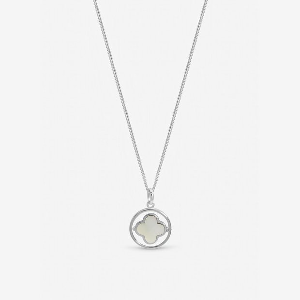 Revere Inicio silver plated mother of pearl spinner clover pendant (British brand)