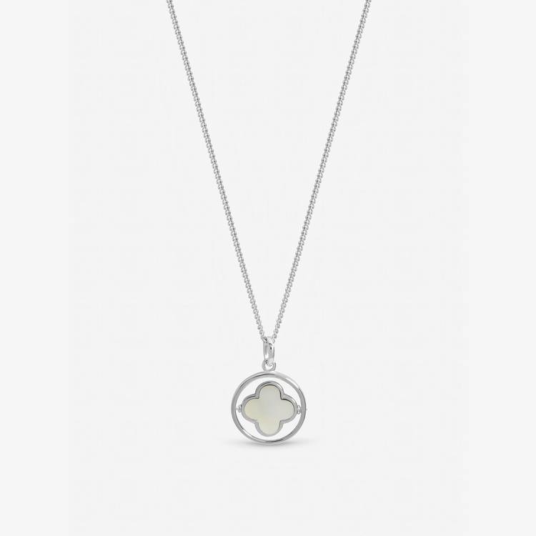 Revere Inicio silver plated mother of pearl spinner clover pendant (British brand)