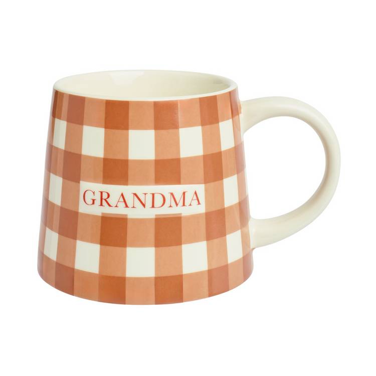 Argos Home stoneware mug gingham pattern grandma 280ml (British brand)