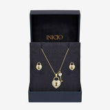 Inicio gold plated padlock heart pendant and earrings set (British brand)