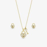 Inicio gold plated padlock heart pendant and earrings set (British brand)