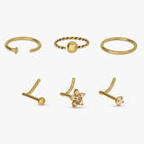 Revere gold coloured nose studs and hoops set of 6 (British brand)