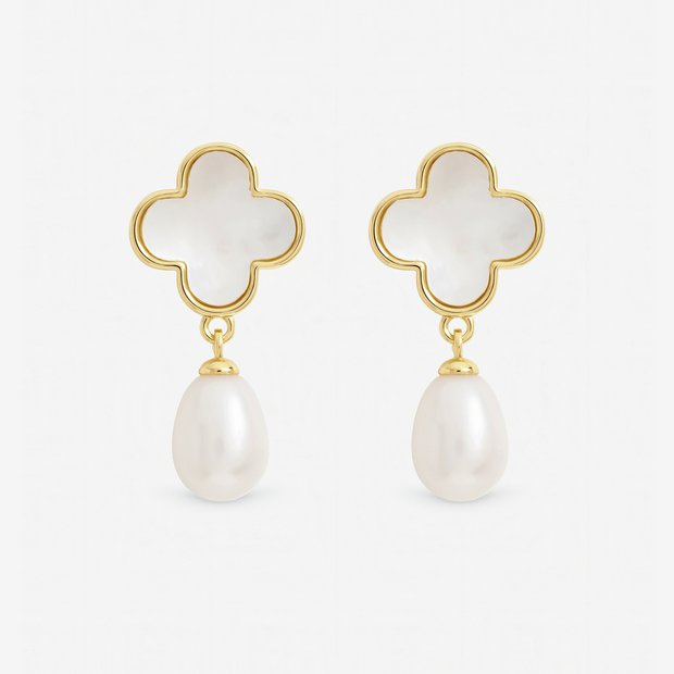 Jon Richard gold plated mother of pearl drop earrings, imported from the UK