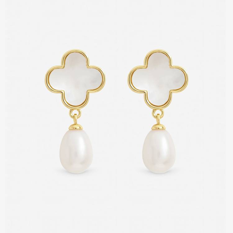 Jon Richard gold plated mother of pearl drop earrings, imported from the UK