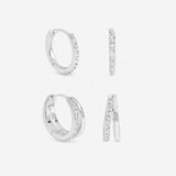 Inicio silver hoop earrings set crystal pave polished (British brand)