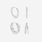 Inicio silver hoop earrings set crystal pave polished (British brand)