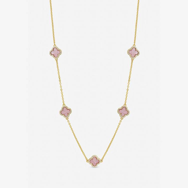 Jon Richard gold-plated pink station clover necklace 40.6cm, imported from the UK