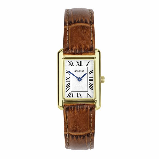 Sekonda watch white dial brown leather strap, UK version