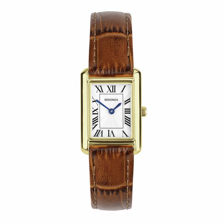 Sekonda watch white dial brown leather strap, UK version