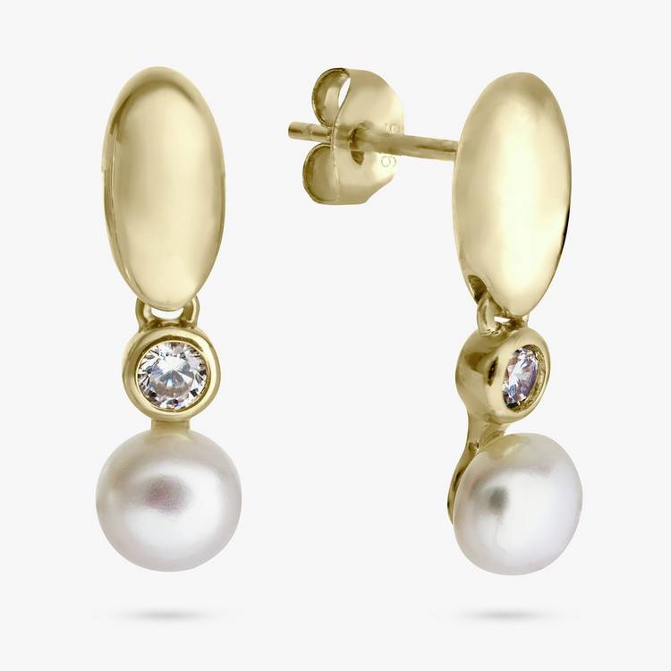 Revere gold plated drop earrings with cubic zirconia and pearl (British brand)